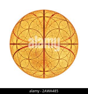 Feurig leuchtende fibonacci kreist Ball, Computer erzeugt abstraktes Fraktal, isoliert auf weißem, 3D-Rendering Stockfoto