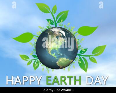 Happy Earth Day, um unseren Planeten zu retten und zu schützen - 3D-Rendering Stockfoto