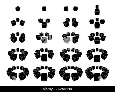 Sammlung abstrakter Elemente des geometrischen Designs, die aus Würfeln bestehen Stock Vektor