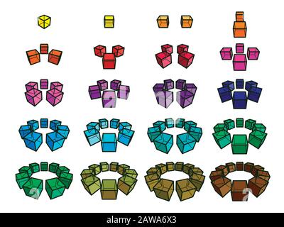 Sammlung abstrakter Elemente des geometrischen Designs, die aus Würfeln bestehen Stock Vektor