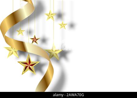 Goldene Sterne und Band auf weißem Hintergrund. Stock Vektor