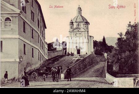 1890 Ca, IMPERIA, ITALIEN: SANREMO - SAN REMO, das SANTUARIO DELLA MADONNA DELLA COSTA ( erbaut 1630 ), Postkarte . - ITALIEN - FOTO STORICHE - HI Stockfoto