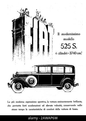 1929, ITALIEN: Die italienische Autoindustrie FIAT (F.I.A.T. Fabbrica Italiana Automobili Torino ) Werbung für DAS MODELL FIAT 525 S - GIANNI Agnelli - aut Stockfoto