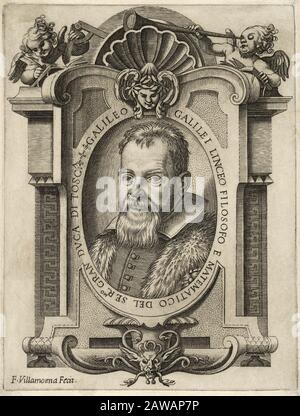 1613, ITALIEN: GALILEO GALILEI ( Pisa 1564 - Arcetri 1642 ), von Francesco Villamena ( ca. 1565 - 1624 ). Galilei war ein italienischer Physiker Stockfoto