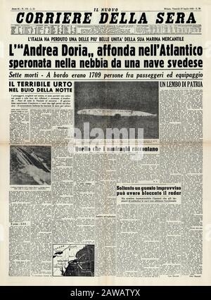 1956 , juli : Die SS Andrea Doria war ein Ozeandampfer für die italienische Linie (Società di navigazione Italia), die in Genua, Italien, Am 25. Juli 19 Stockfoto