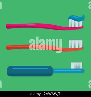 Verschiedene Zahnbürsten isoliert für die Vektorgrafiken des Gesundheitskonzepts Stock Vektor