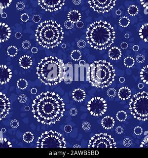 Vektorblau abstrakte Kreise Schneeflocken nahtloser Hintergrund. Weihnachtsschneedekoration. Geeignet für Textil, Geschenkverpackung und Tapete. Stock Vektor