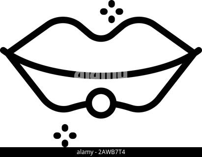 Piercing-Symbol mit Perlen und Lippen, Outline-Stil Stock Vektor