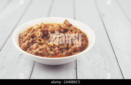 Indische traditionelle Nahrung Ziegendarm gravy Stockfoto