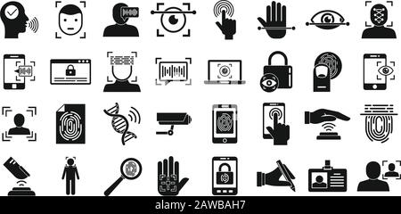 Symbole für die biometrische Authentifizierung festgelegt. Einfache Reihe von Vektorsymbolen für die biometrische Authentifizierung für das Webdesign auf weißem Hintergrund Stock Vektor