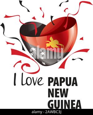 Nationalflaggen Papua-Neuguineas in Form eines Herzens und der Aufschrift "Ich liebe Papua-Neuguinea". Vektorgrafiken Stock Vektor