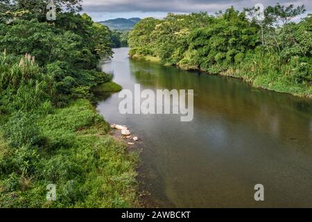 Sittee River, Regenwald, Blick von der Brücke auf den Southern Highway in der Nähe von Kendal, Stann Creek District, Belize Stockfoto