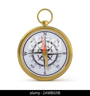 Vintage-Kompass isoliert auf weißem Hintergrund. 3D-Rendering Stockfoto