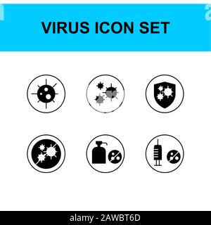 Virensymbol festgelegt. Corona. Glyphe und Outline style.Grippe, Fieber, Kälte, Virus, Corona, Lunge, waschen, Hand, Flasche, Tablette, Impfstoff, Bett, Rest, Anti-Virus. Stock Vektor