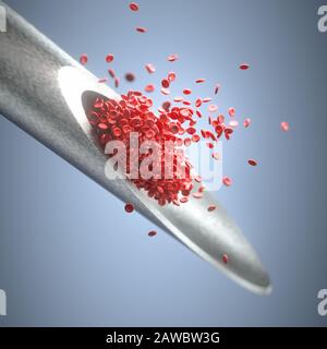 Hypodermische Nadel und Blut, Abbildung Stockfoto