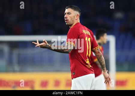 Rom, Italien. Februar 2020. Aleksandar Kolarow von Roma reagiert während des italienischen Champions-Serie-FUSSBALLSPIELS zwischen AS Roma und dem FC Bologna am 7. Februar 2020 im Stadio Olimpico in Rom, Italien - Foto Federico Proietti/ESPA-Images Credit: European Sports Photographic Agency/Alamy Live News Stockfoto