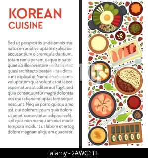 Koreanische Küche Bannervorlage mit traditionellen Gerichten Symbole und Text Stock Vektor