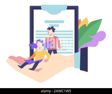 Lebensversicherungsdokument oder Vertrag für Kinder, Gesundheitswesen für Kinder Stock Vektor