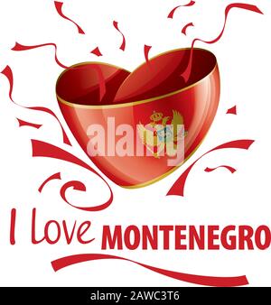 Nationalflaggen des Montenegro in Form eines Herzens und der Aufschrift "Ich liebe Montenegro". Vektorgrafiken Stock Vektor