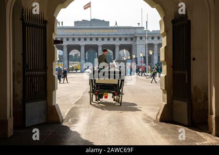 Wien, Österreich 25. November 2019 - Pferdekutsche, Touristenattraktion Stockfoto