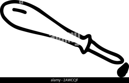 Pipette für Medikamente in handgezeichneter Doodle, isoliert auf weißem Hintergrund. Darstellung der Umrisse von Vektorgrafiken. Einfach. Element signieren. Medizinische Ausrüstung Stock Vektor