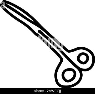 Medizinische Schere in handgezeichneter Doodle-Form isoliert auf weißem Hintergrund. Darstellung der Umrisse von Vektorgrafiken. Einfach. Element signieren. Medizinische Geräte. Stock Vektor