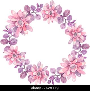 Einladung. Hochzeits- oder Geburtstagskarte. Blumenrahmen. Aquarellhintergrund mit rosa Frühlings-Rot und blauen Blumen und grünen Blättern. Boho-Stil. Schönheit Stock Vektor