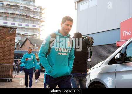 Nottingham, Großbritannien. Februar 2020. Gaetano Berardi von Leeds United trifft am Samstag, den 8. Februar 2020, zum Sky Bet Championship Match zwischen Nottingham Forest und Leeds United auf Dem City Ground in Nottingham ein. (Kredit: Pat Scaasi/MI News) Foto darf nur für redaktionelle Zwecke in Zeitungen und/oder Zeitschriften verwendet werden, Lizenz für kommerzielle Nutzung erforderlich Kredit: MI News & Sport /Alamy Live News Stockfoto