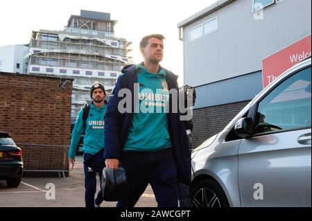 Nottingham, Großbritannien. Februar 2020. Patrick Bamford von Leeds United trifft am Samstag, den 8. Februar 2020, für das Sky Bet Championship Match zwischen Nottingham Forest und Leeds United auf dem City Ground in Nottingham ein. (Kredit: Pat Scaasi/MI News) Foto darf nur für redaktionelle Zwecke in Zeitungen und/oder Zeitschriften verwendet werden, Lizenz für kommerzielle Nutzung erforderlich Kredit: MI News & Sport /Alamy Live News Stockfoto