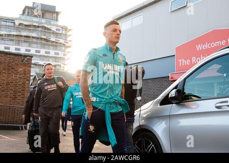 Nottingham, Großbritannien. Februar 2020. Ben White von Leeds United trifft am Samstag, den 8. Februar 2020, für das Sky Bet Championship Match zwischen Nottingham Forest und Leeds United auf dem City Ground in Nottingham ein. (Kredit: Pat Scaasi/MI News) Foto darf nur für redaktionelle Zwecke in Zeitungen und/oder Zeitschriften verwendet werden, Lizenz für kommerzielle Nutzung erforderlich Kredit: MI News & Sport /Alamy Live News Stockfoto