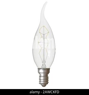 Retro-Glühlampe auf weißem Hintergrund. Isolieren. 3D-Rendering mit hervorragender Qualität in hoher Auflösung. Sie kann vergrößert und als Hintergrund oder verwendet werden Stockfoto