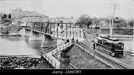 Die Stadt London, Ontaro, CanadaDie Pionierzeit und das London des Tages. Wir hatten die ganze Zeit schlechtes Wetter, die hier westwärts doppten - Schlitten- und Schneestürme. Govr SIM-coe überprüfte das 24. Regiment und die Garnisonen; untersuchte Fort Lenaidt und die restlichen Arbeiten und ging dann in einer Kalasche zum Fluss Rouge, wo wir einen kompakten, gut gebauten Sloop sahen, der für den Start bereit war. Die Handelsschiffe sind in den Wintermonaten (wenn die Seen nicht befahrbar sind) im Samemanner wie Seine Majestys-Schiffe, die Platz sind, in gewöhnlicher Form angelegt Stockfoto