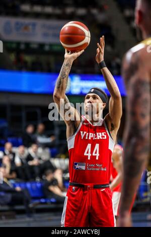 Auf Spanien. Feb. 2020. Brandon sampson (rio grande Valley Vipers) wurde während des Iberostar Teneras gegen Rio Grande Valley Vipers, FIBA Intercontinental Cup in Tenera, Italien, Februar 07 2020 Kredit: Independent Photo Agency/Alamy Live News gedreht Stockfoto