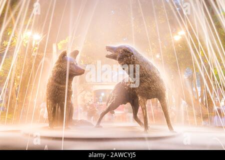 Der berühmte Kojote Brunnen von Coyoacan in Mexiko-Stadt, in der Nähe des Hauses von Frida Kahlo. Stockfoto