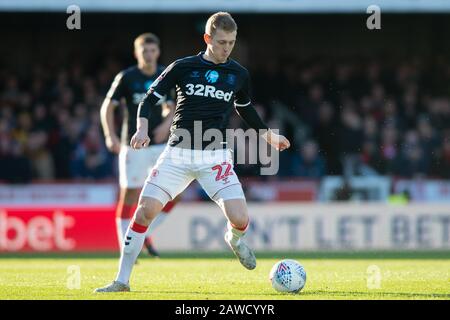 London, Großbritannien. Februar 2020. George Saville von Middlesbrough während des EFL Sky Bet Championship Matches zwischen Brentford und Middlesbrough im Griffin Park, London, England am 8. Februar 2020. Foto von Salvio Calabrese. Nur redaktionelle Nutzung, Lizenz für kommerzielle Nutzung erforderlich. Keine Verwendung bei Wetten, Spielen oder einer einzelnen Club-/Liga-/Spielerpublikationen. Kredit: UK Sports Pics Ltd/Alamy Live News Stockfoto