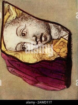 Glasmalerei des mittleren Alters in England und Frankreich. Ruhende Annahme der Jungfrau, die jetzt zwei Lichter eines Fensters in der NordSt belegt. Maclou. Gang von St. Maclou in derselben Stadt. Ein bedeutender Punkt an diesem Glas ist, dass sich das Bild, das von einem breiten, flach gewölbten Baldachin umschlossen ist, zart modelliert, quer über beide Lichter erstreckt und den dazwischen liegenden Maulbeer sehr ignorierend, einer der ersten Hinweise darauf, dass Glasmalerei seine architektonische Mission vergessen hat.^ Die Komposition ist viel ambitionierter und bildlicher, Und das Zeichnen ist fortschrittlicher als in jedem Glas, in dem wir hiht haben Stockfoto