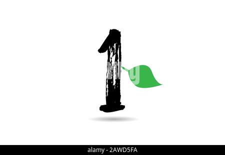 Grunge Nummer 1 ein handgeschriebenes Geen Leaf Logo Icon Design Template für Unternehmen. Geeignet für den Logotyp Stock Vektor