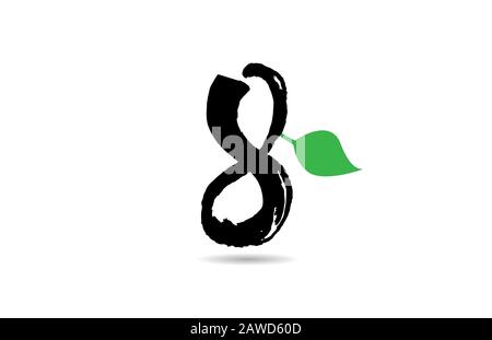 Grunge Nummer 8 acht handschriftliche Logo Symbol Design-Vorlage für das Geen Leaf für Unternehmen. Geeignet für den Logotyp Stock Vektor