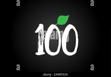 Nummer handschriftliche Grunge 100 einhundert Geen Leaf Logo Icon Design-Vorlage für Unternehmen. Geeignet für den Logotyp Stock Vektor