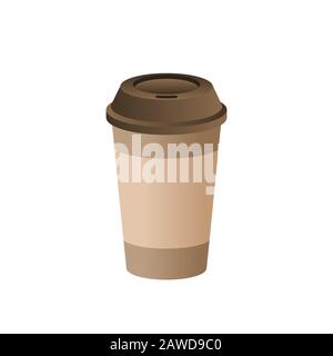 Brauner Papierbecher mit braunem Deckel und Ärmelaufsteckung. Realistische Einweg-Kaffeetasse auf weißem Hintergrund. Leere Plastikbecher für das Cafe Logo. Leerer Vektor Stock Vektor