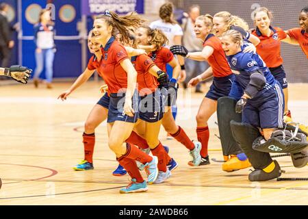 Rotterdam, 08-02-2020, Topsportcentrum Rotterdam, Finale Nederlands Kampioenschap Zaalhockey Hoofdklasse Dames. Team Laren gewinnt das Spiel Kampong - Laren. Stockfoto