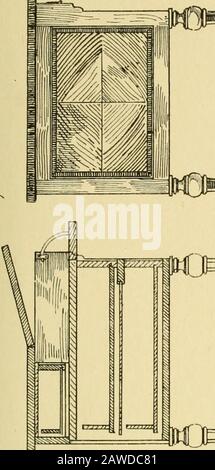 Moderne Schrankarbeiten, Möbel und Montimente; ein Bericht über Theorie und Praxis bei der Herstellung von Schrankarbeiten und Möbeln aller Art mit Kapiteln über das Wachstum und den Fortschritt von Design und Konstruktion; Dargestellt durch über 1000 praktische Werkstattzeichnungen, Fotografien und Originalentwürfe . Ting Table (siehe nebenstehende). Das Beispiel auf S. 115, hergestellt von den Herren J. S. Henry, Ltd., zeigt eine ungewöhnliche Behandlung des Schreibteils. Es wird ein klappbares Oberteil hergestellt, das beim Öffnen eine abfallende Front freigibt und ein montiertes Schreibwarenetui aufzeigt. Die von Quadranten unterstützte Frontis bleibt ähnlich wie die u. Stockfoto