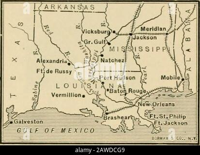 Grundlagen der Geschichte der Vereinigten Staaten von Virginia. General Halleck tokte dann das Feld im Kommando der Unionsarmee im Westen. FOL-indem er die Eidgenossen in langsamen Etappen anlegte, zwang er die erneute Behandlung von Beauregard und stationierte seine gesamte Streitmacht auf der theMemphis and Charleston Railroad. So Schnitt er die Kommu-nierung zwischen dem Ostland und Memphis ab und half der Union die Kontrolle über den Mississippi zu sichern. 375. Farragut und New Orleans. - die Operationen auf dem Mississippi waren nicht auf den nördlichen Abschnitt beschränkt. TheConfederates hatten den unteren Mississippi befestigt und jedes Mittel geschändet Stockfoto