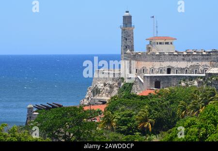 Leuchtturm der Festung Morro (faro del Castillo de El Morro), Havanna, Kuba Stockfoto