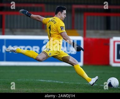 London, Großbritannien. Februar 2020. DAGENHAM, ENGLAND. Februar 08: Ben Hinchliffe von Stockport County beim Spiel der National League zwischen Dagenham und Redbridge FC und Stockport County im Chigwell Construction Stadium in Dagenham, England am 08. Februar 2020 Credit: Action Foto Sport/Alamy Live News Stockfoto