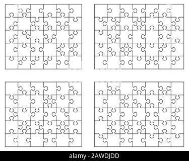 Abbildung von vier verschiedenen weißen Puzzles, separate Teile Stockfoto