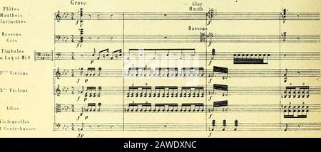 Nouveau traité d'Instrumentation. Hoven, Premier morceau et Final de la Ive Symphonie. Il. Mais laccord formé de la tonique et de la dominante nest pas le seul queckettent lesmaîtres du XIX siècle. Dautres combinaisons dintervalles ont été souveut imaginées avecsuccès, tant par les syfonistes que par les compositeurs dramatiques. Les trouvailles plus anciennes et les plus extraordinaires en ce Genre se rencontrentchez Beethoven. Citons daord laccord en sichte mineure (/A1,/A2) dans le Scherzo de laVIIe Symphonie; ensuite leaccordy eu oktavé des deux sons extrêmes de léchelle destimb Stockfoto