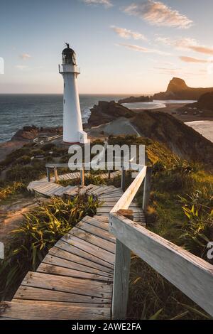 Leuchtturm Castle Point an der Ostküste Neuseelands. Stockfoto