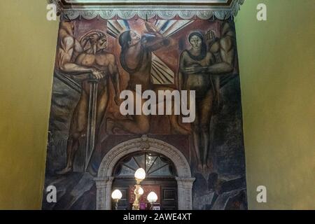 Diego Rivera Wandgemälde in einem Restaurant in Mexiko-Stadt, Mexiko Stockfoto