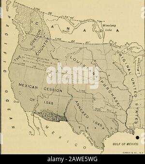 Grundlagen der Geschichte der Vereinigten Staaten . Einsatzgebiet im Mexikanischen Krieg. 304. Friedensvertrag. - Nach dem Fall der Hauptstadt war die mexikanische Regierung bereit, für Frieden zu klagen. Vertrag wurde auf Guadalupe Hidalgo (ga-da-loophe-DAT-go) im Februar 1848 ausgehandelt, durch die Mexiko sich mit Texas einverstanden erklärte, dass die westliche Grenze der RioGrande sein sollte. Darüber hinaus hat Mexiko uns ihre beiden Herkunftsländer Oberkalifornien und New Mexico überstellt, wobei die Vereinigten Staaten ihr die Summe von fünfzehn Milliondollaren zahlen und die Ansprüche amerikanischer Bürger gegen POLKS ADMINI befriedigen Stockfoto